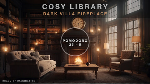 Pomodoro [25 min/5 min] - Cosy Library Fireplace And Snow Ambience