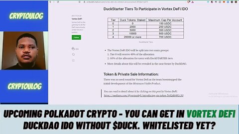 Upcoming Polkadot Crypto - You Can Get In Vortex Defi Duckdao IDO Without $DUCK. Whitelisted Yet?