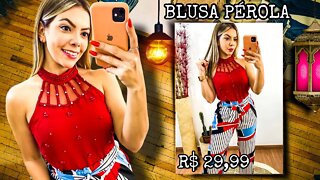 Blusa Pérola Cravejada/ shopee