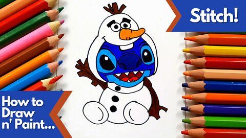 How to draw and paint Stich dressed as Olaf from Frozen
