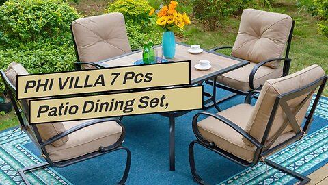 PHI VILLA 7 Pcs Patio Dining Set, Outdoor Furniture Dining Set with 6 Spring Motion Chair with...