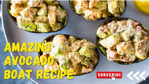 This amazing Grilled spicy shrimp 🍤 , diced avocado 🥑and stuffed into avocado shells.