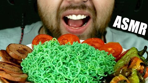 ASMR GREEN NOODLES + SAUSAGES + ROASTED PEPPERS + TOMATOES | EATING SOUND (NO TALKING) 🎧 BEST SOUND