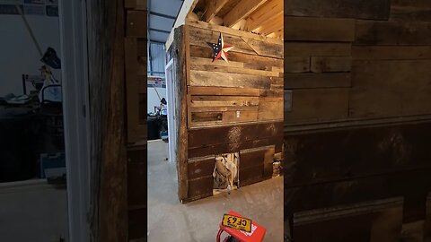 More Progress in The Shop!!! #carguys #garage #chevy #shop #reclaimedwoodwall #reclaimedwood