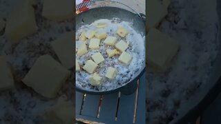 Blueberry Dump Cake in a Dutch oven on the beach #shorts