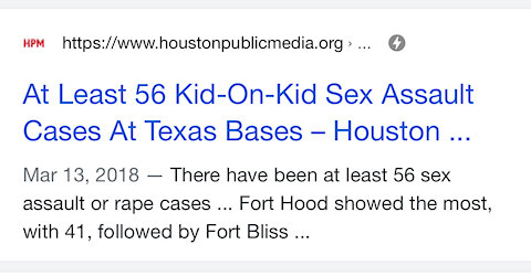 FORT BLISS IS #2 HIGHEST CHILD RAPE CASES, FORT HOOD #1