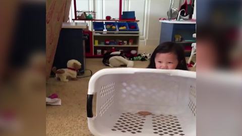 Funny Tot Girl Makes A Trap For Her Little Brother