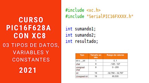 Curso de microcontroladores PIC16F628A con XC8 3ª parte: Tipos de datos, Variables y Constantes.