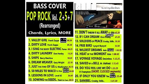 Bass cover POP ROCK volumes 2 + 5 + 7 _ Chords, Lyrics, MORE