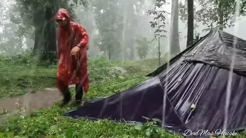 19 = SOLO CAMPING HEAVY RAIN NON STOP RAIN FLOOD BEHIND THE SHELTER ASMR