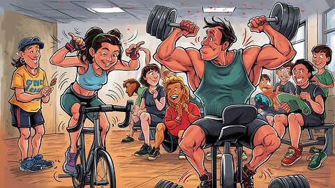 Joyful Gym Shenanigans: Cycling and Weightlifting Antics