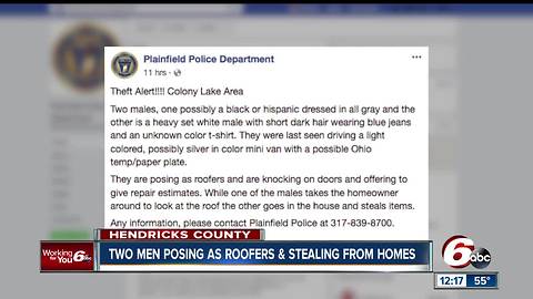 2 men pretending to be roofers steal from elderly in Plainfield