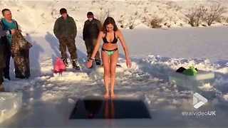 Woman goes for the coldest of dips