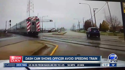 Dash cam shows Illinois officer's close call with train