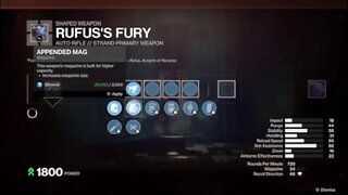 Destiny 2 Aggressive Frame Rufus Fury on PS5 (L1 not R1 it was late sorry)