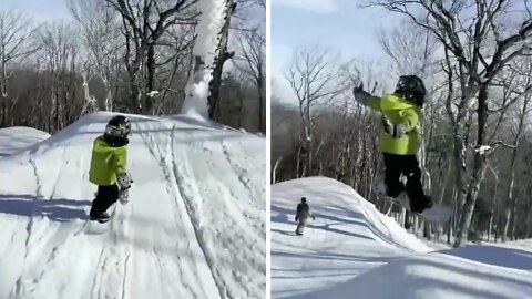 4-year-old kid shows off incredible snowboarding skills