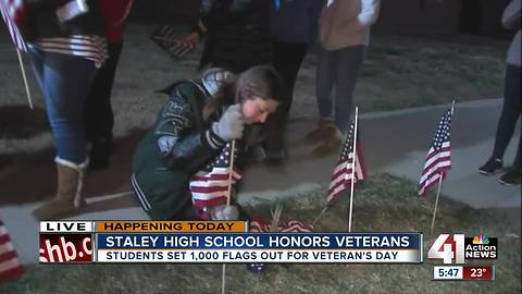 Staley High students set up American flag welcome for Veterans Day assembly