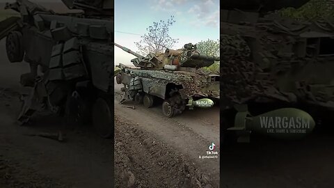 Battle-damaged Ukrainian T-64BV tank gets a tow