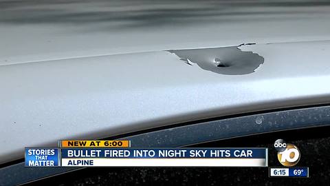 Bulled fire into night sky hits car