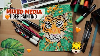 Mixed Media Tiger Painting | Drawing To Music Time Lapse