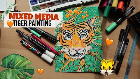 Mixed Media Tiger Painting | Drawing To Music Time Lapse