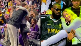 Lebron Sits Courtside Next To Lakers Owner Jeanie Buss & She Can't Keep Her Hands Off Him! 🥰