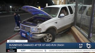 Businesses damaged after hit-and-run crash