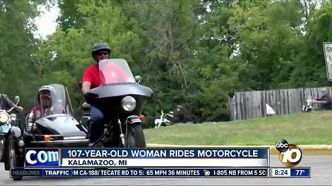 107-year-old woman rides motorcycle - Kalamazoo, MI