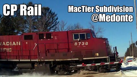 CP Rail MacTier Subdivision @ Medonte for 8738 N with dpus Ex-CREX CN 3923 and 9731. Jan.29, 2022