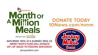 Month of a Million Meals: Jersey mike's Subs donates 20 percent of sales to Feeding America this weekend.