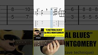 D Natural Blues Melody with Octaves by Wes Montgomery (demonstration with notation & tab)