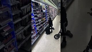 3 on scooters ride into Walgreens at 51st & Telegraph in Oakland’s Temescal neighborhood...