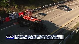 Oakland County road workers injured after vehicle hits truck & flips it