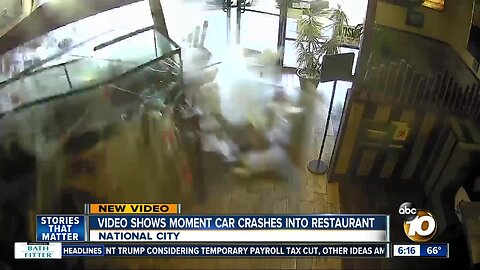 Surveillance video shows car crashing into National City restaurant