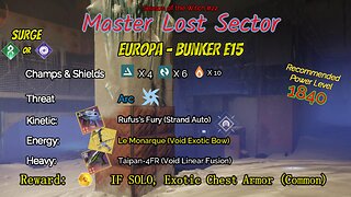 Destiny 2 Master Lost Sector: Europa - Bunker E15 on my Strand Warlock 10-12-23