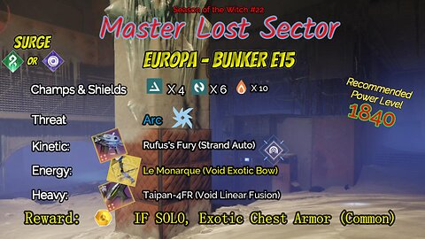 Destiny 2 Master Lost Sector: Europa - Bunker E15 on my Strand Warlock 10-12-23