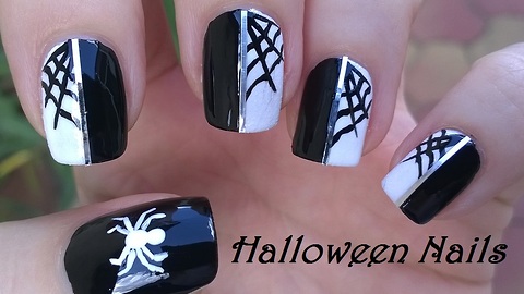 Spider web Halloween nail art