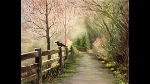 Crow in the Mist New Landscape Bird Art by Hilary J. England