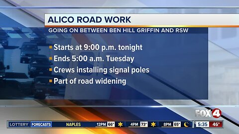 Intermittent lane closures on Alico Road