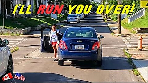 PEACEFUL LADY ALMOST RUNS BIKER OFF THE ROAD THEN HAS ROAD RAGE