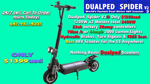 Dualped Spider V2 "D" World's Fastest Dual Motor 48V Scooter 70km/h 44mph!!