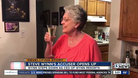 Woman sips champagne after Steve Wynn resigns