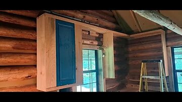 Log Cabin Build, Rough Cut Lumber Kitchen Cabinets #1