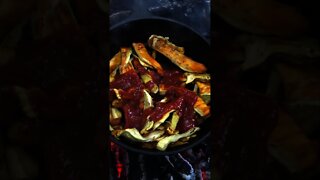 Chicken of the Woods Tacos. Foraged Mushroom recipe. Wild Edible Bushcraft Campfire Cooking. #shorts