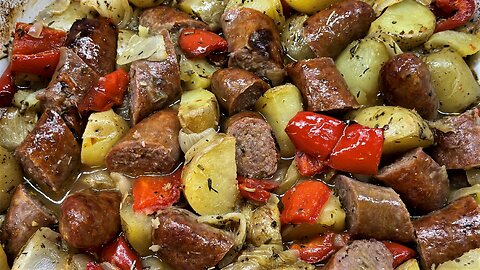 Sausage & Potato Bake I Sausage Potato Onion & Pepper One Tray Dinner I Gastro Guru