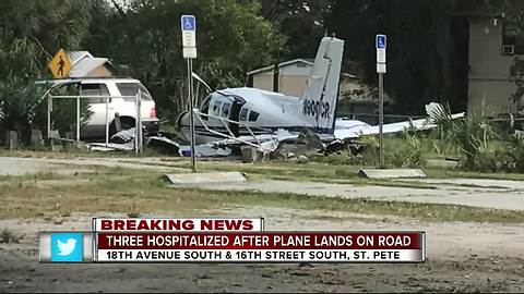 Three hospitalized after plane lands on road