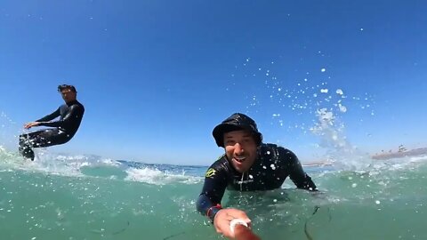 Surfing and Skimboarding WEDGE on massive HIGH TIDE