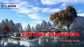 Fantasy Chinese Landscape | Traditional Asian Home | Sound of Waves | Om Chanting 🇨🇳