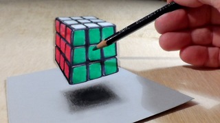 How to Draw Levitating 3D Rubik's Cube, Original Video by Vamos