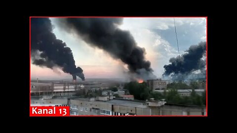 Strong fire at military equipment production factory in Russia - Footage